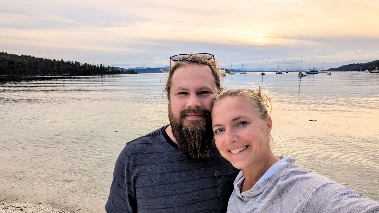 Rachel and Brian at sunset in the anchorage