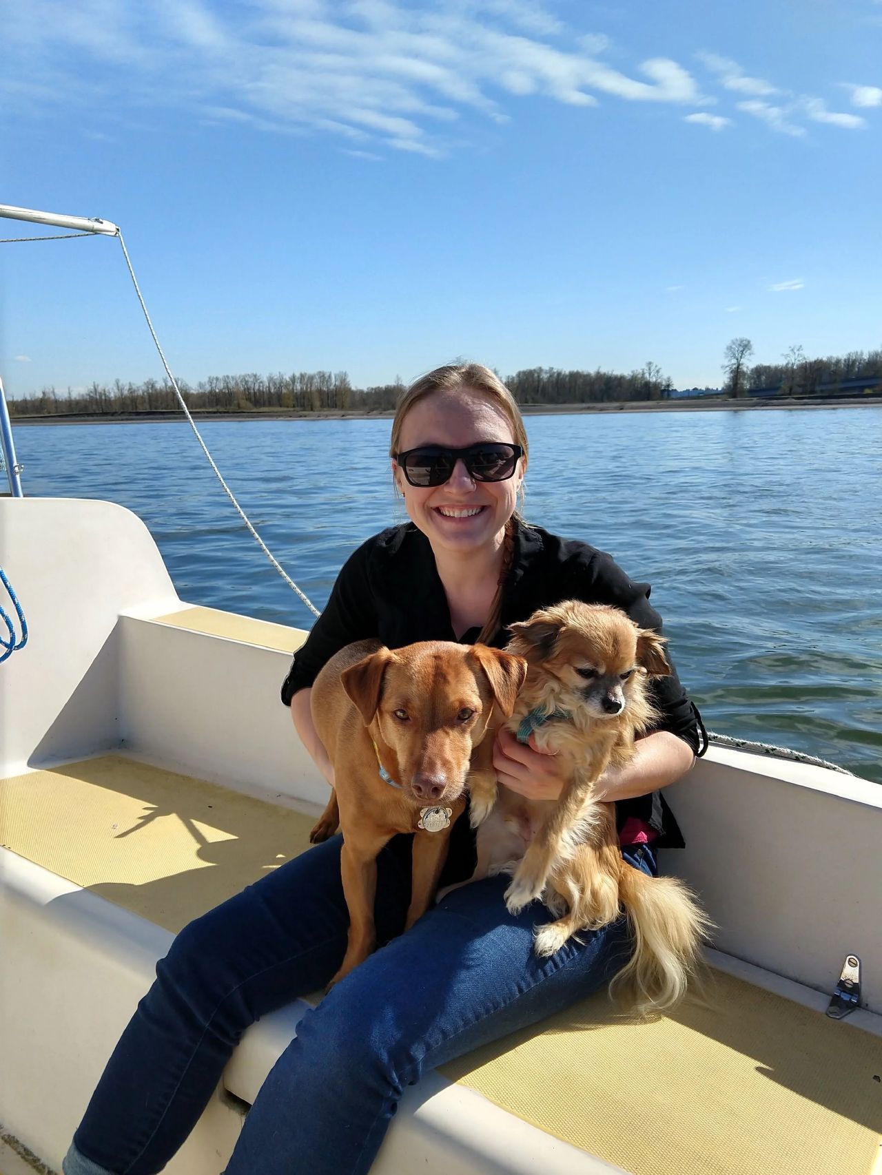Maui and Chewie on the boat