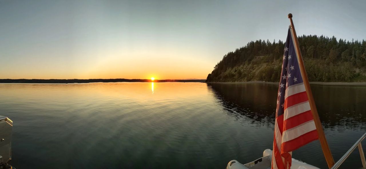 Sunset panorama from the boat