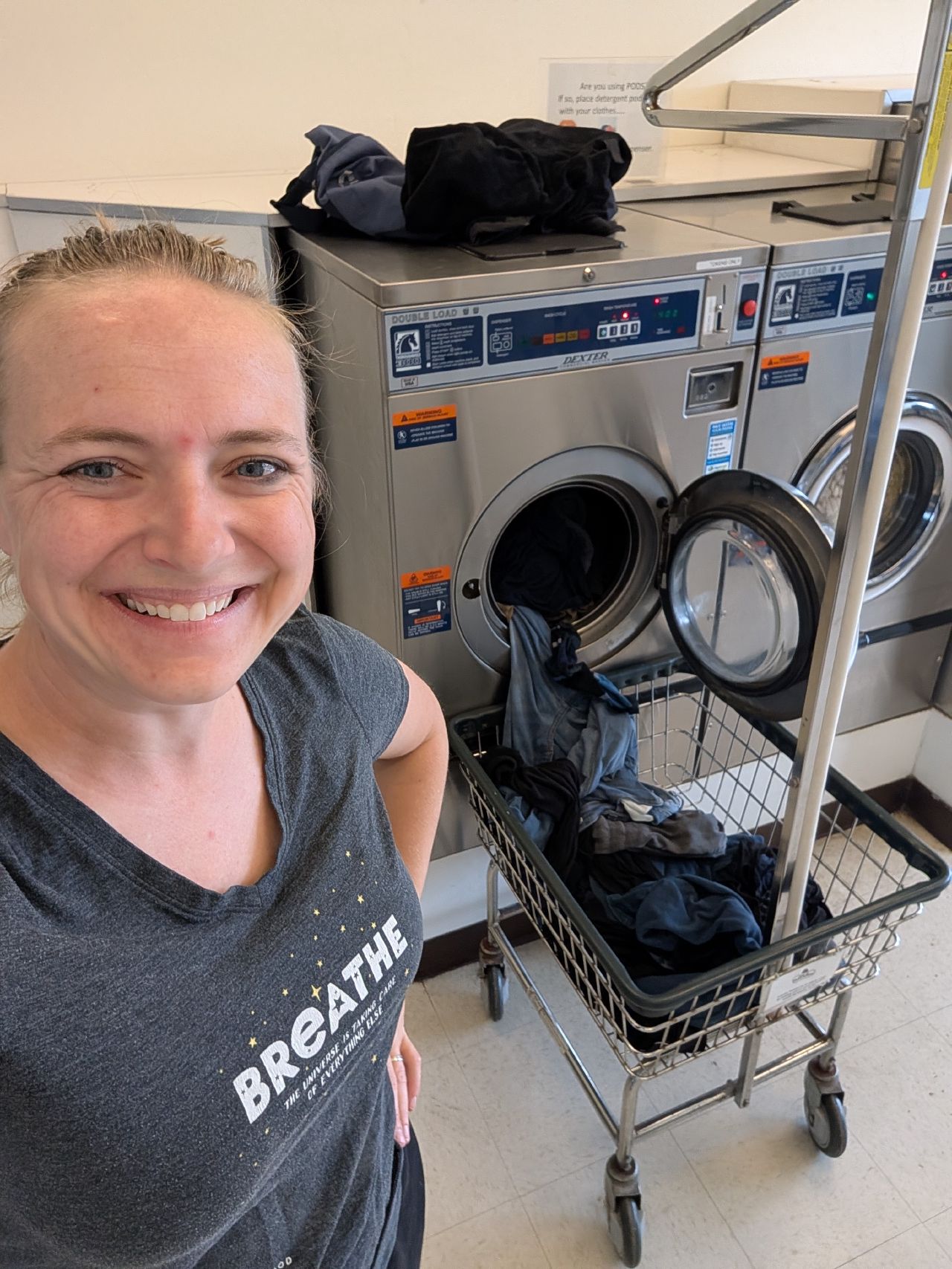 Rachel doing laundry at the Friday Harbor laundromat